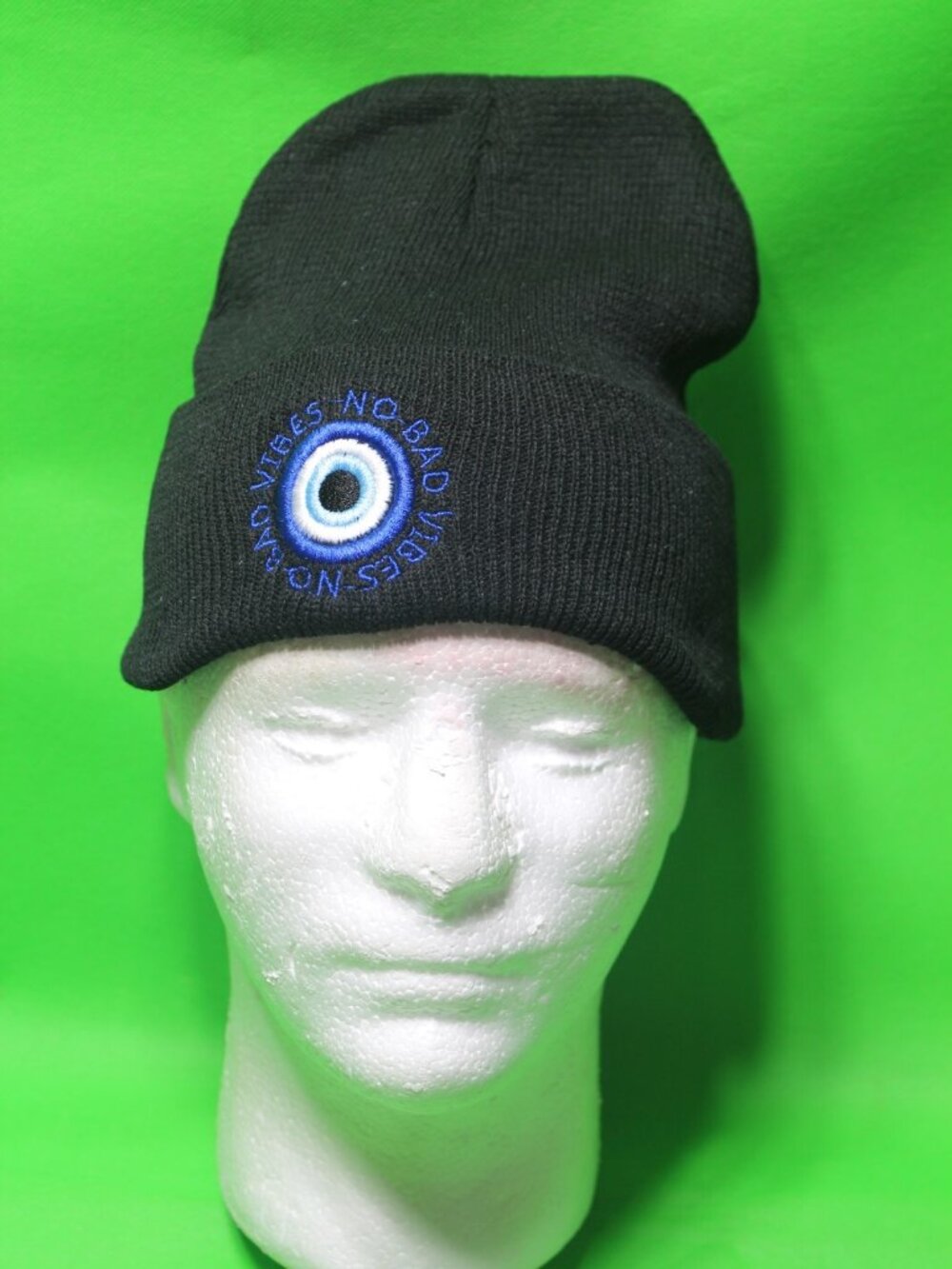 No Bad Vibes Only Funny Slogan Embroidered Beanie Hat Winter Autumn Cap